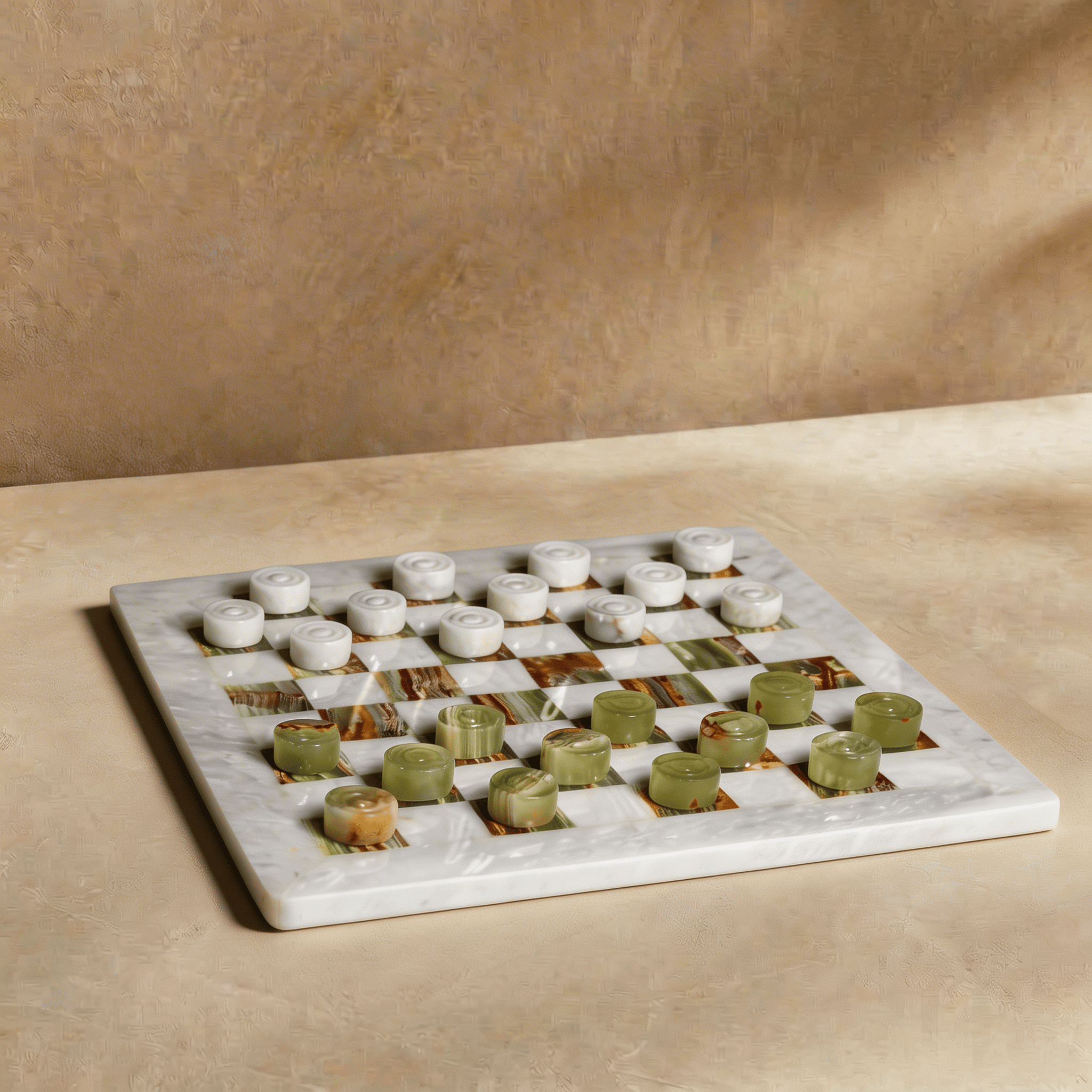 Marble Checkers Set with Storage Case - White and Onyx