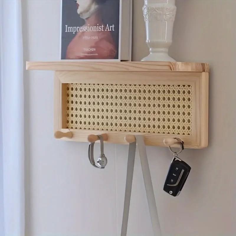 Siopsrl| Rustic Wooden Wall Shelf with 4 Hooks