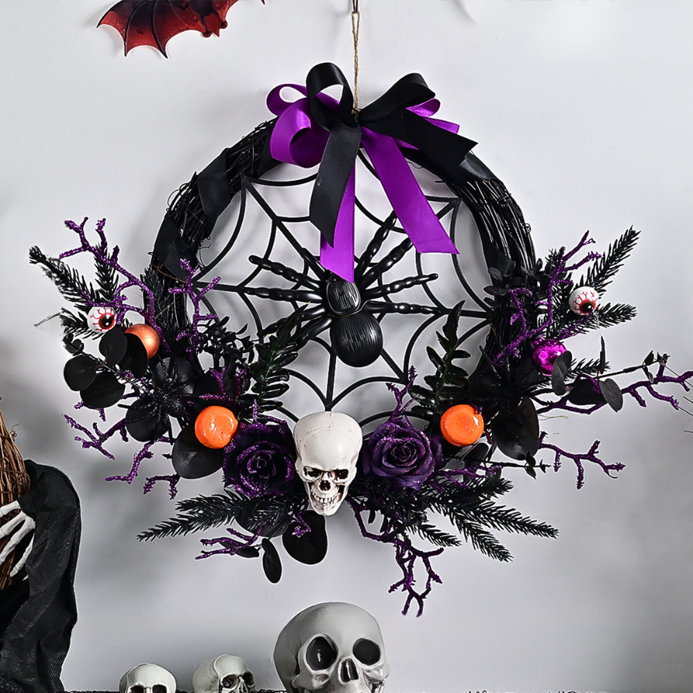 Siopsrl| Halloween Gothic Floral Spiderweb Wreath | Spooky Door Decor
