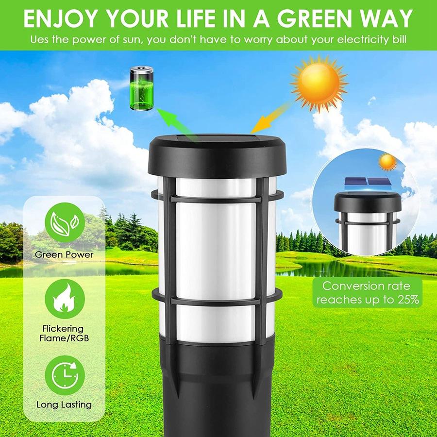 Siopsrl| Solar Path Lights for Outdoor Use, with Flickering Flame and RGB Color Changing, LED Solar Outdoor Lights for Yard, Garden, Path, Lawn - IP65 Waterproof
