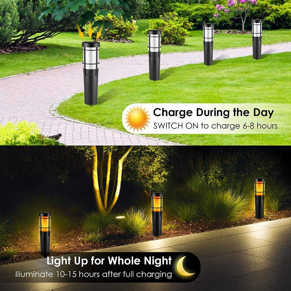 Siopsrl| Solar Path Lights for Outdoor Use, with Flickering Flame and RGB Color Changing, LED Solar Outdoor Lights for Yard, Garden, Path, Lawn - IP65 Waterproof