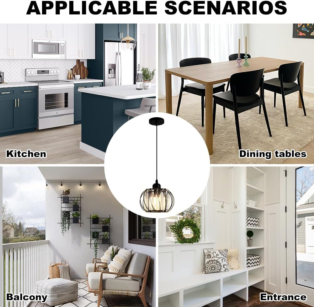 Siopsrl| Pendant Light Black Glass Globe Ceiling Fixture
