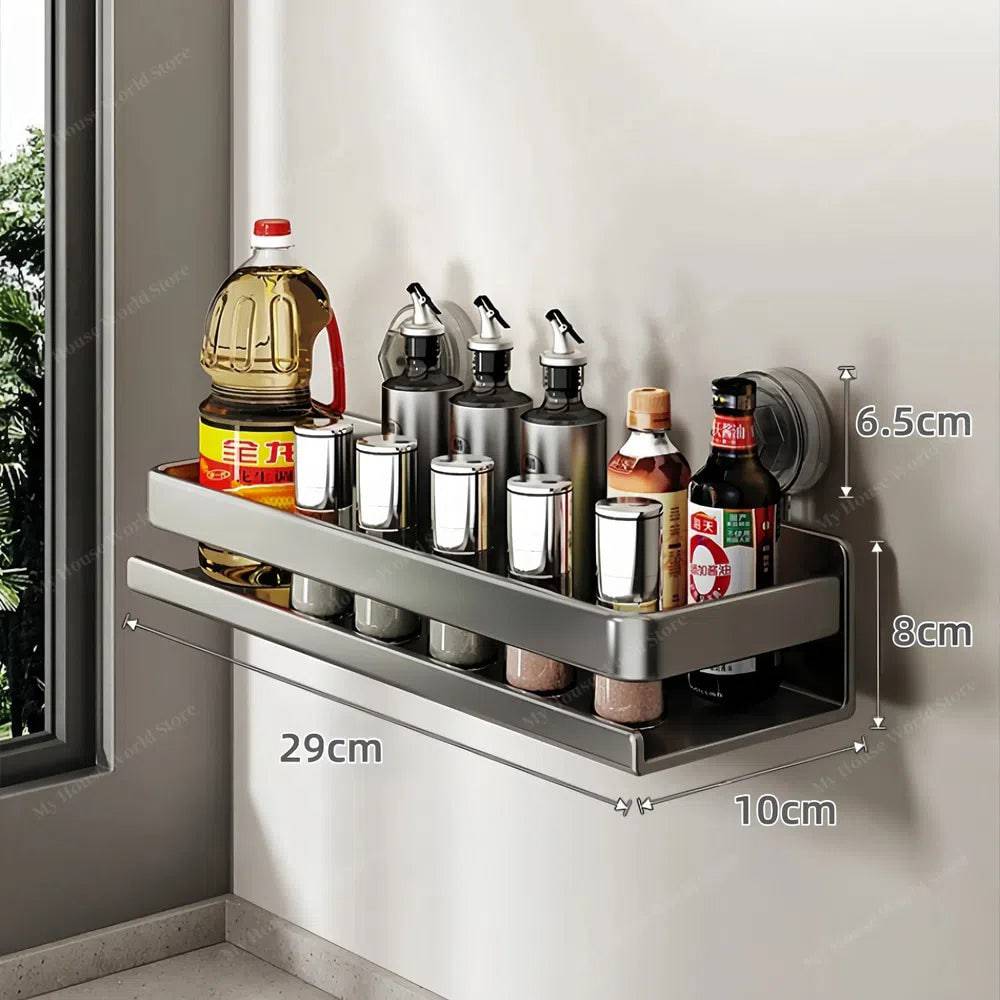 siopsrl | Wall-Mounted Suction Cup Spice Rack Organizer for Kitchen Storage and Easy Access to Spices