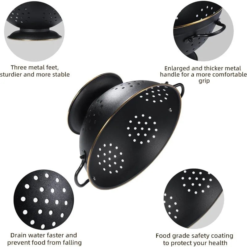 Metal Colander Strainer Baskets with Handles and Solid Base Set of 2 | Siopsrl