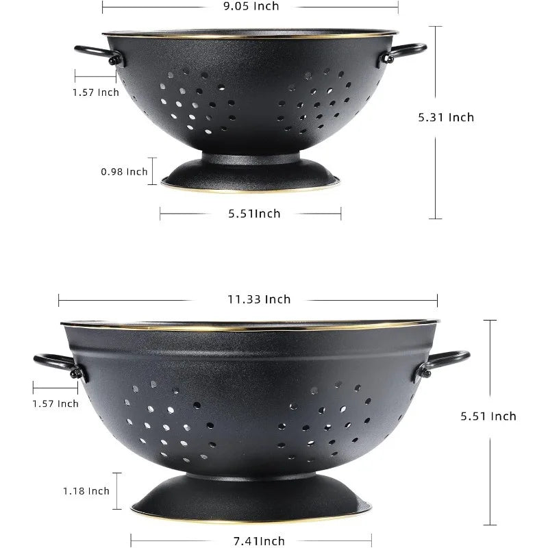 Metal Colander Strainer Baskets with Handles and Solid Base Set of 2 | Siopsrl