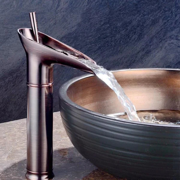 Siopsrl| Antique Brass Waterfall Basin Tap – Vintage Bathroom Mixer Faucet with Hot & Cold Control
