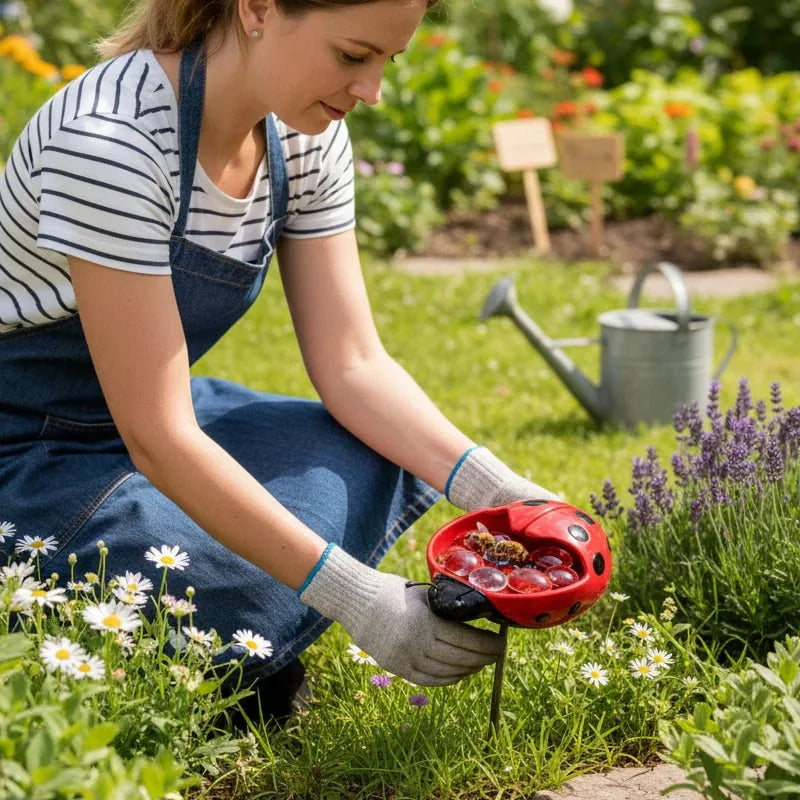 Help Pollinators Thrive! | Frog. Snail & Ladybug Water Bowl Deco