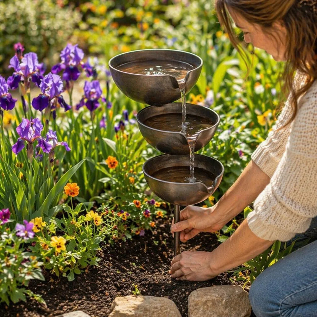 Bring Life Back To Your Garden – Peaceful Cascading Rain Catcher Bird Bath For Welcoming Garden Wildlife🌿🐦
