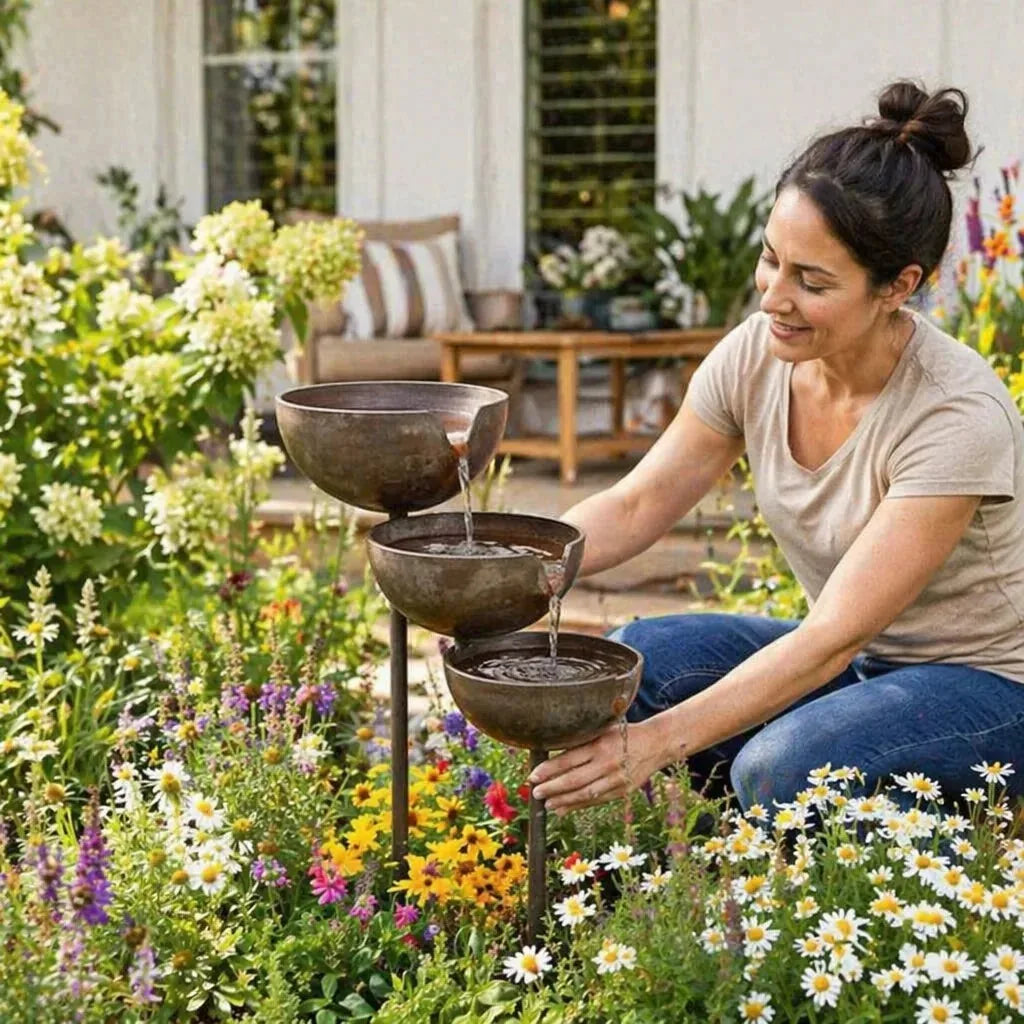 Bring Life Back To Your Garden – Peaceful Cascading Rain Catcher Bird Bath For Welcoming Garden Wildlife🌿🐦