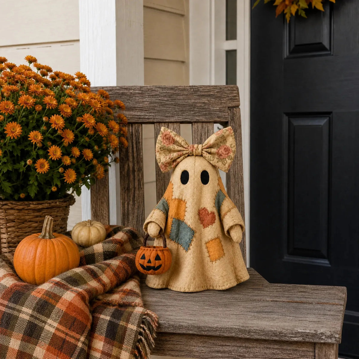 👻🎃 Vintage Patchwork Ghost Decor(✨ LED Pumpkin Lantern}