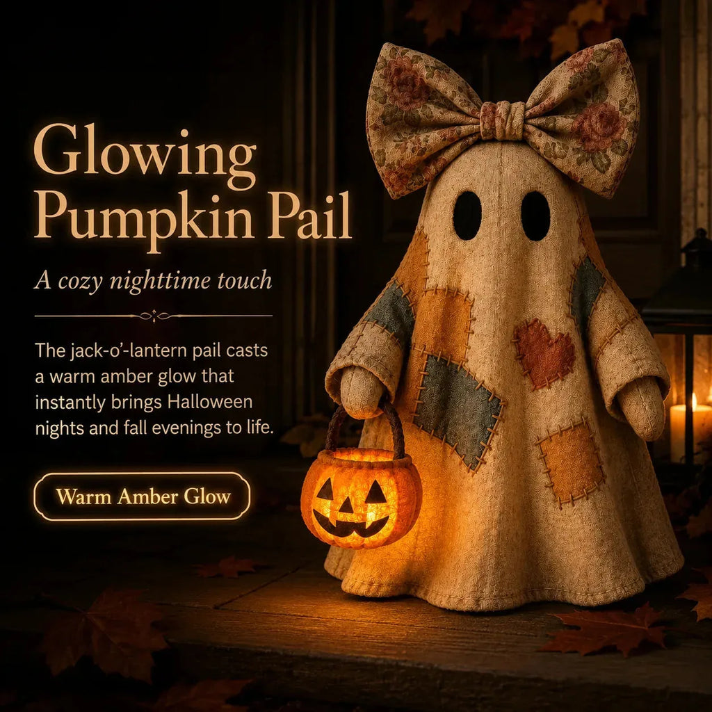 👻🎃 Vintage Patchwork Ghost Decor(✨ LED Pumpkin Lantern}