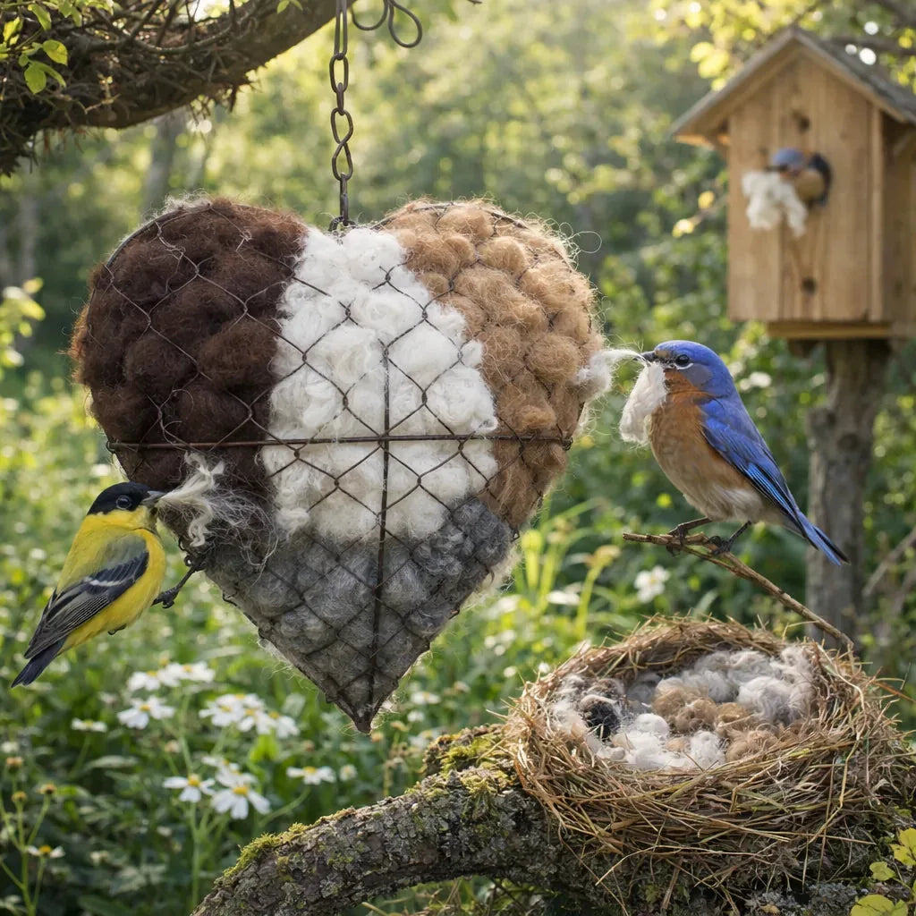 Handmade Alpaca Fiber Bird Nesting Heart