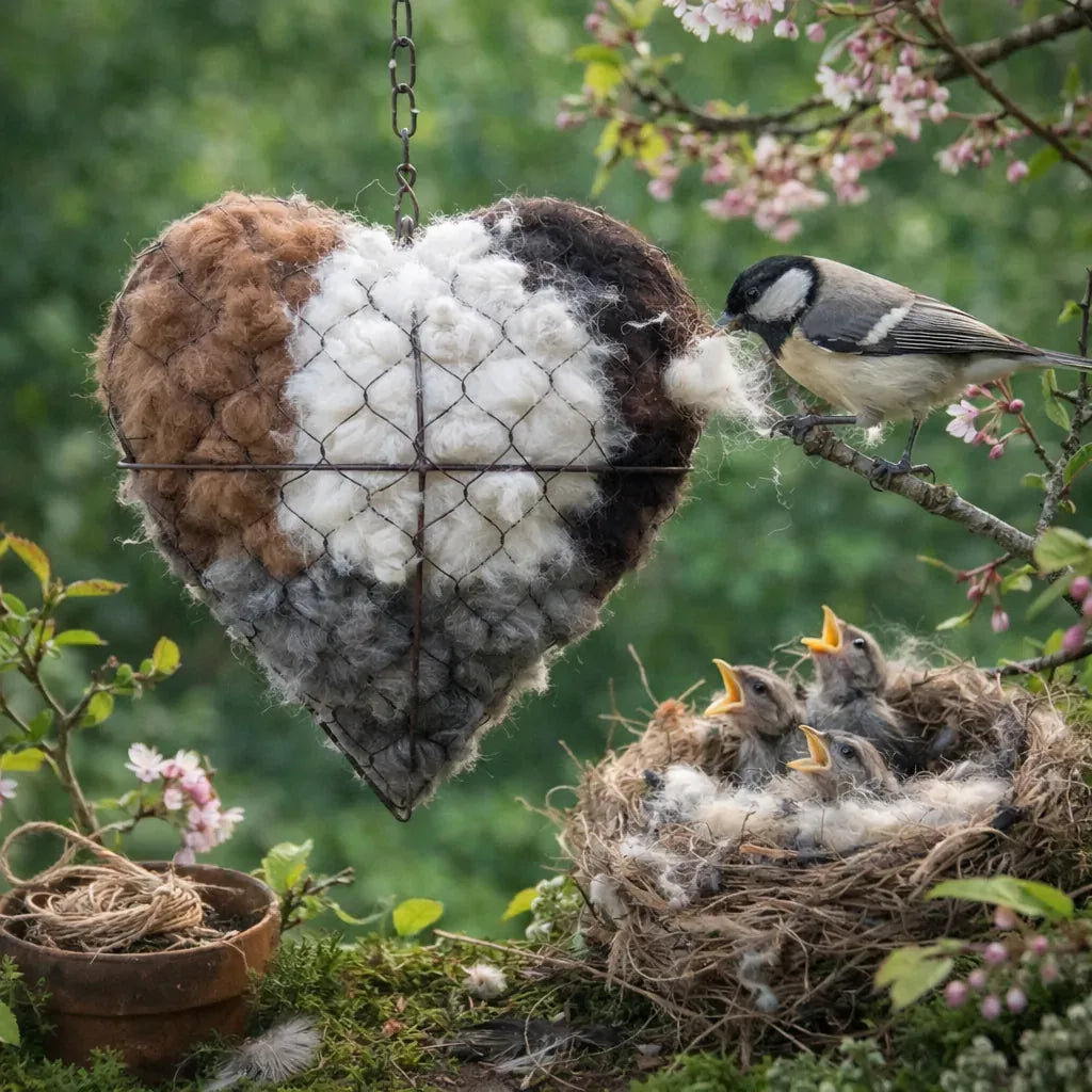 Handmade Alpaca Fiber Bird Nesting Heart