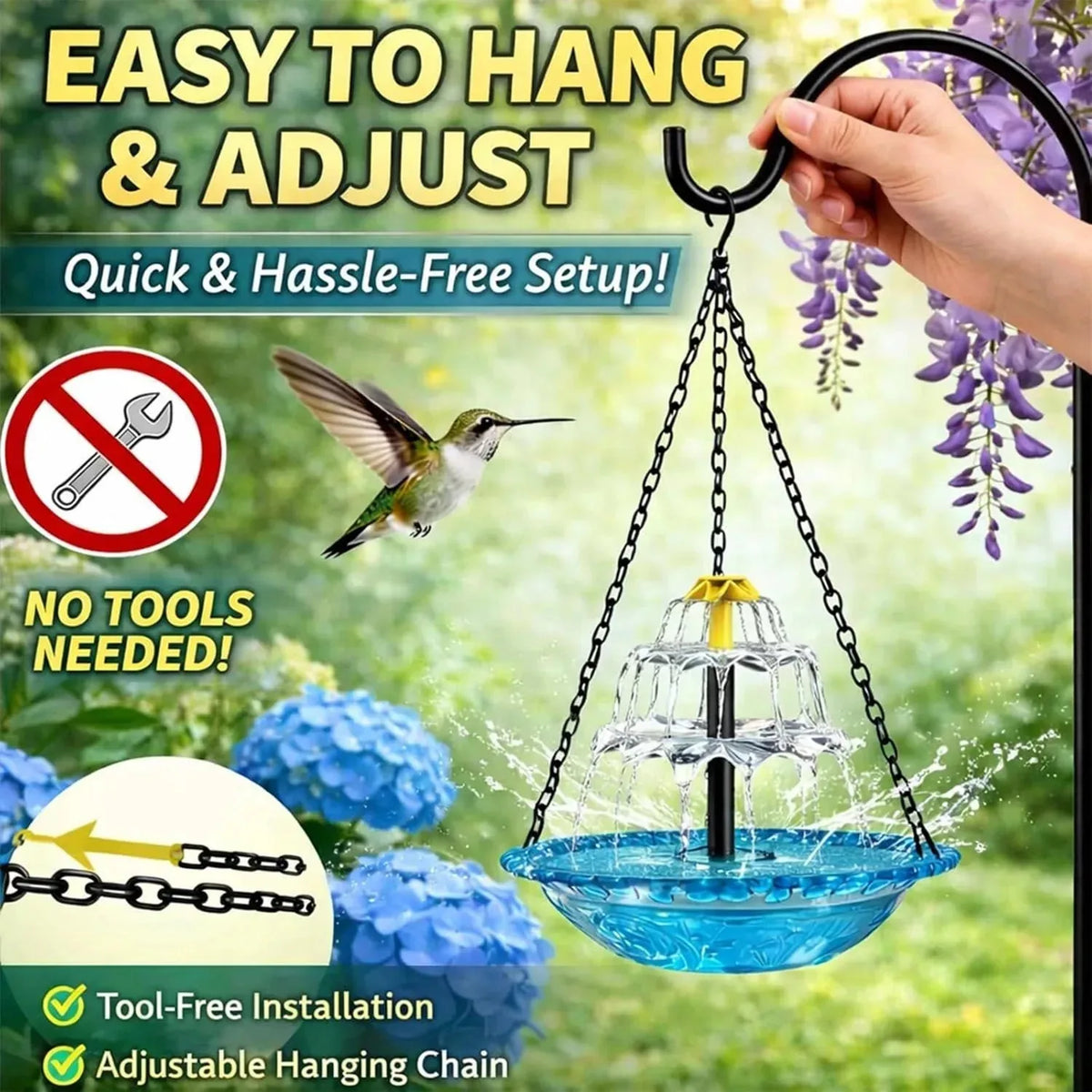 1Solar Cascade Hanging Bird Bath Fountain