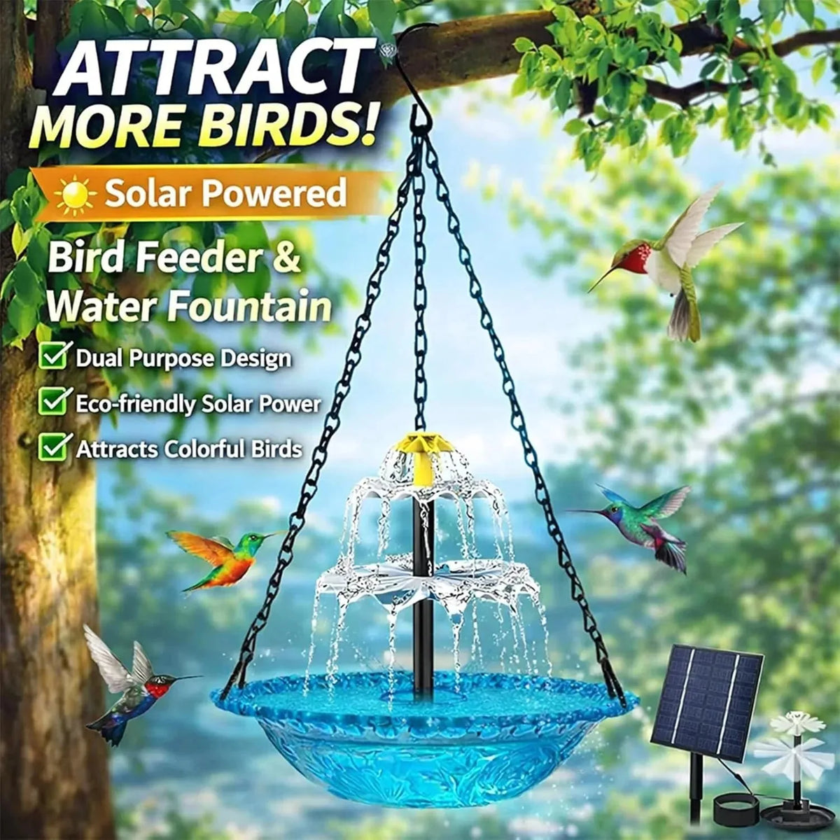 1Solar Cascade Hanging Bird Bath Fountain