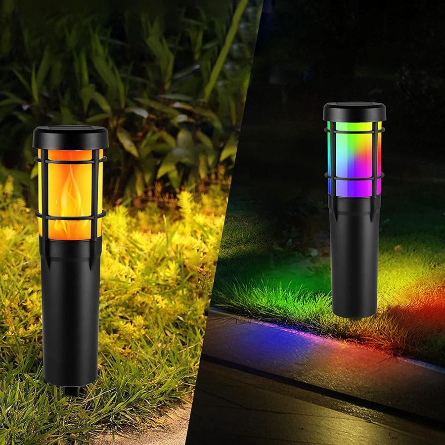 Siopsrl| Solar Path Lights for Outdoor Use, with Flickering Flame and RGB Color Changing, LED Solar Outdoor Lights for Yard, Garden, Path, Lawn - IP65 Waterproof