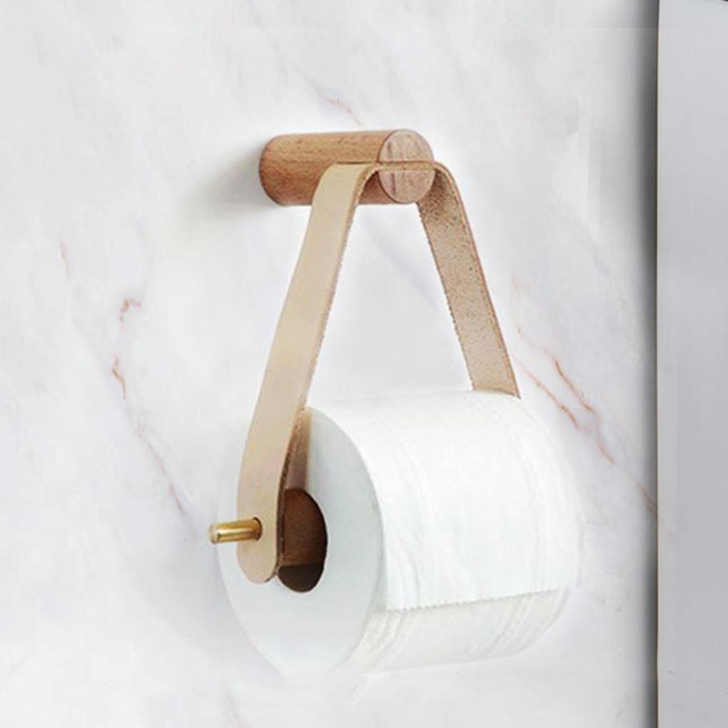 Siopsrl| High-Quality Toilet Paper Holder | Oak & Faux Leather | Minimalist Bathroom Design