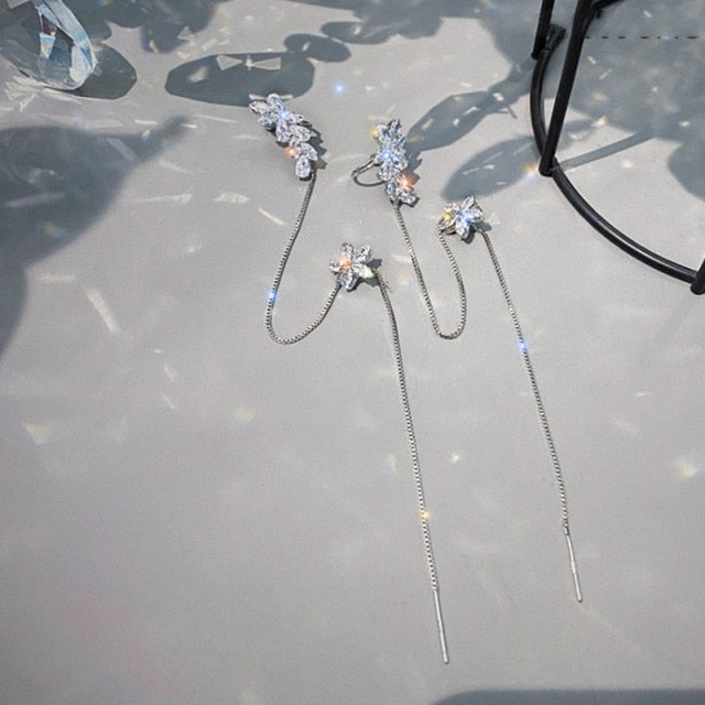 Siopsrl| Flower Ear Clip Long Pendant Earring