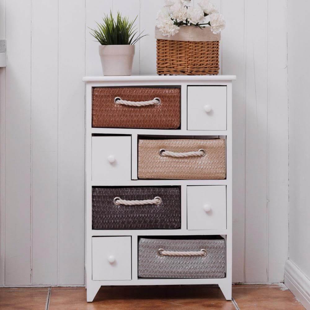 Siopsrl| Wooden 4 Drawer 4 Woven Basket Storage Cabinet