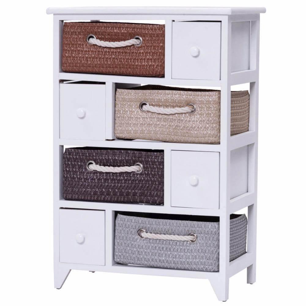 Siopsrl| Wooden 4 Drawer 4 Woven Basket Storage Cabinet