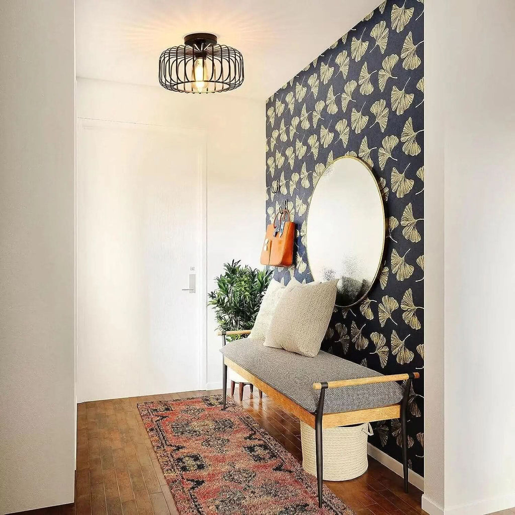 Siopsrl| Modern Birdcage E26 Ceiling Light – Iron Flush Mount Fixture