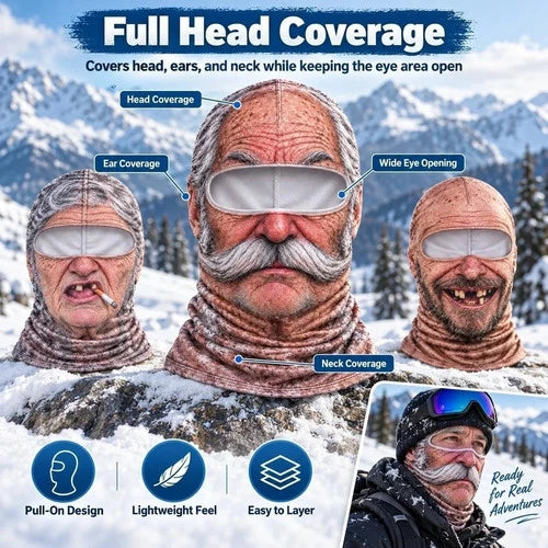 ❤️Old Man Ski Winter Face Mask 3D Funny Realistic Face Balaclava Party Gear