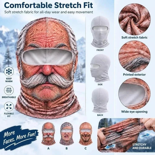 ❤️Old Man Ski Winter Face Mask 3D Funny Realistic Face Balaclava Party Gear