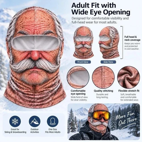 ❤️Old Man Ski Winter Face Mask 3D Funny Realistic Face Balaclava Party Gear