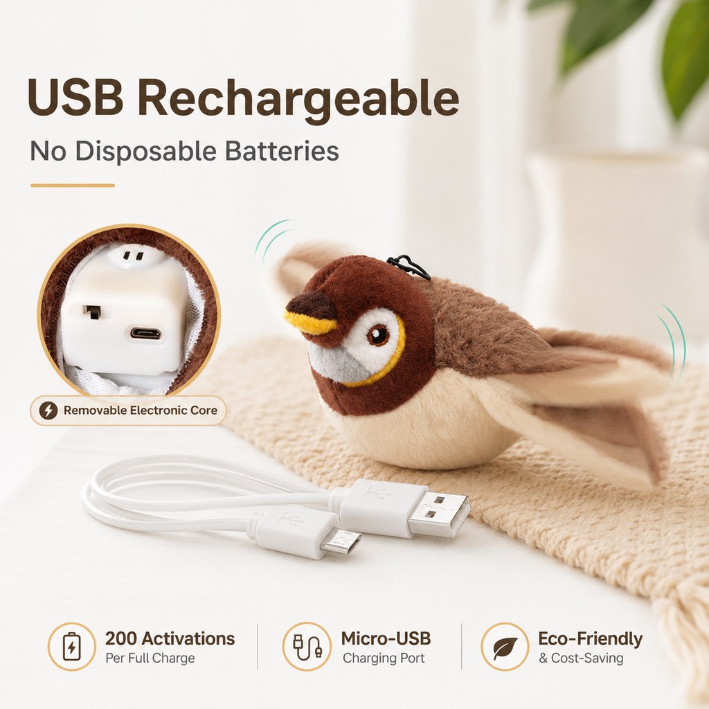 Siopsrl Rechargeable Flapping Bird Cat Toy for Indoor Cats - Tap-Activated Plush Kicker Toy for Boredom Relief & Hunting Instinct Play