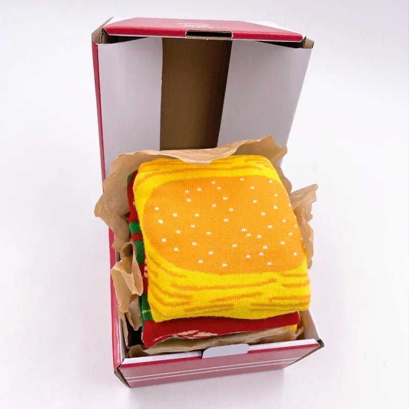 Sushi Mid-Calf Socks Gift Set – 3-Pair Harajuku Cotton Socks with Playful Pizza, Burger & Sushi Designs, Perfect for Christmas or Birthday Surprises