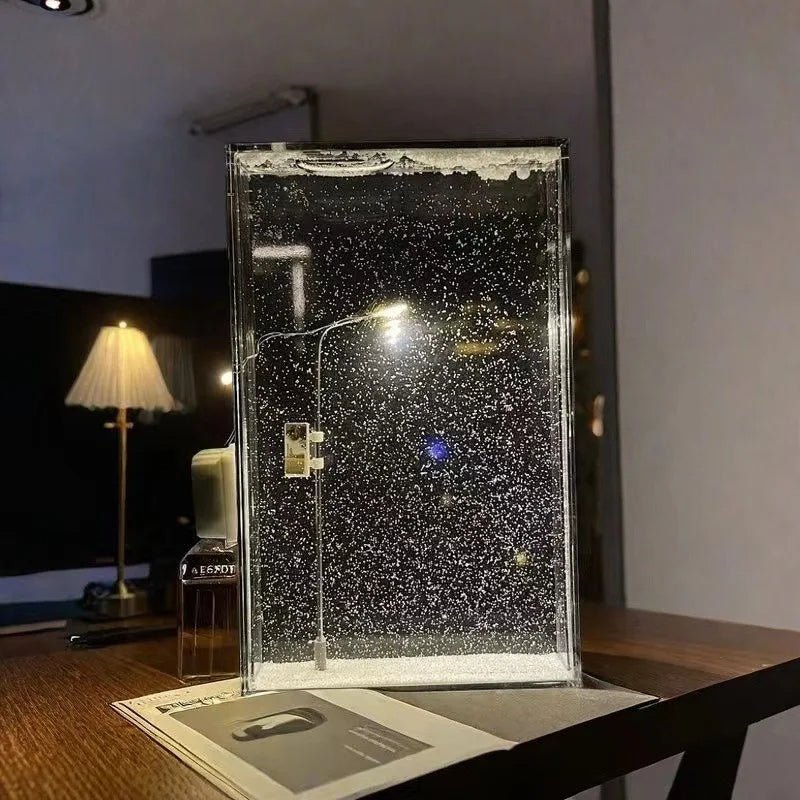 Snowy Scene Night Lights – DIY Christmas Street Lamp with Flowing Snow Effect for Magical Holiday Desktop Décor