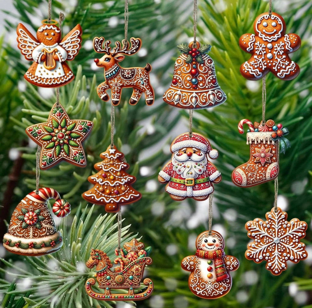 12pc Wooden Gingerbread Tree Decorations