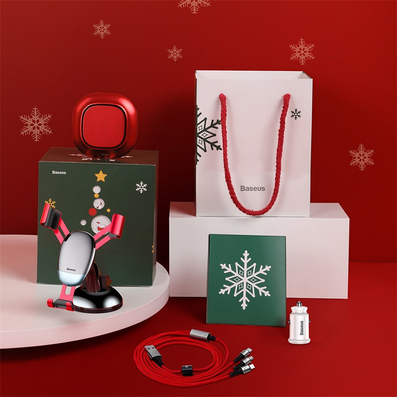 Car Accessories Christmas Gift Package, Including Car Phone Holder, Car Charger Adapter, 3-in-1 Charging Cable & Air Freshener