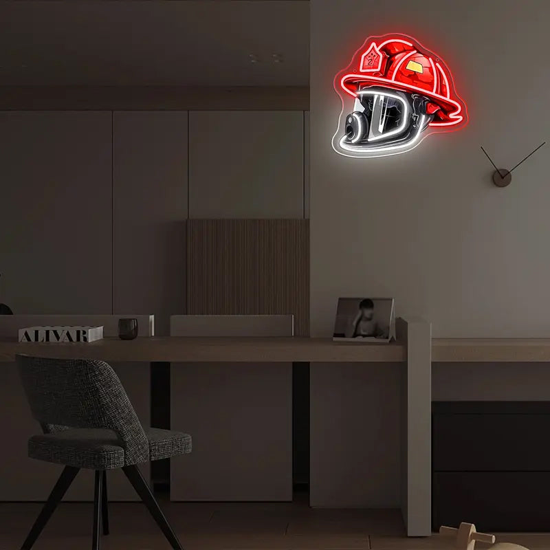 Firefighter Helmet Neon Sign