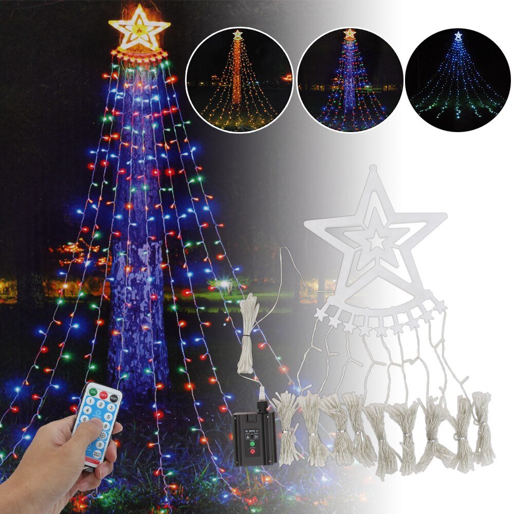 Led Five-Pointed Star Waterfall Mountable Christmas Tree Light for Yard Outdoor Deco