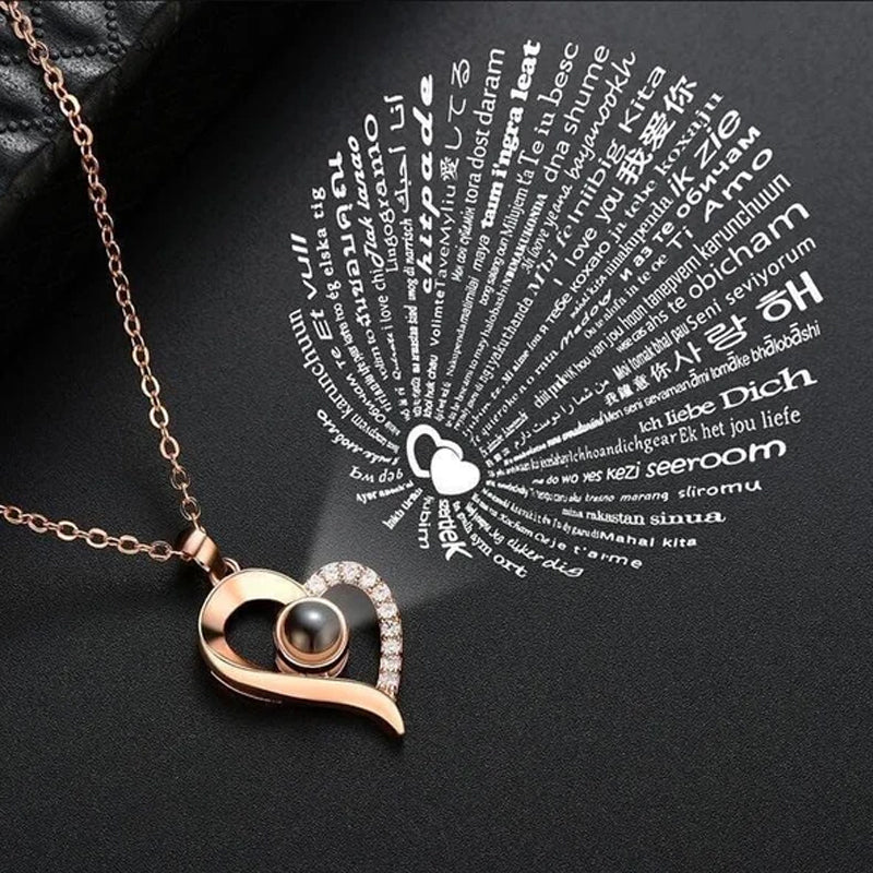 I love you roses bloom necklace in 100 languages gift set