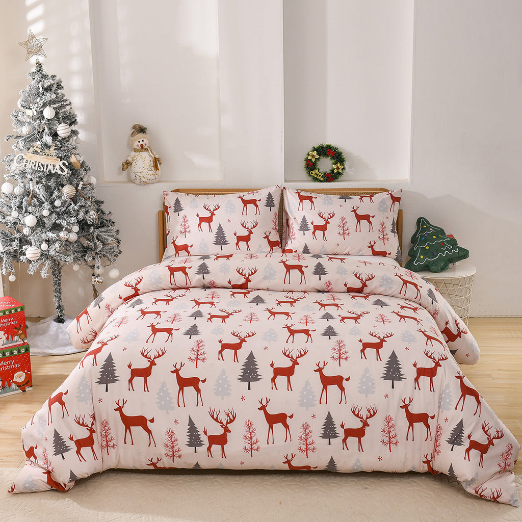 Christmas Forest Deer Pattern Duvet Three-piece Set