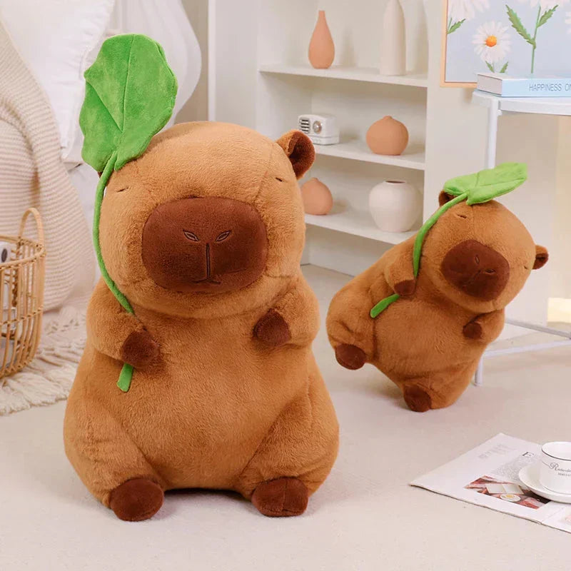 Kawaii Capybara Plushie Holding Leaf