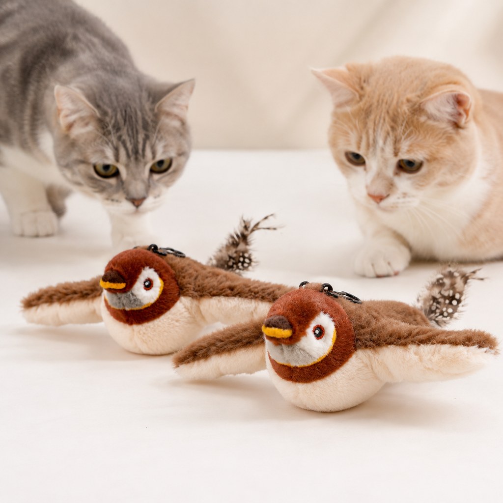 Siopsrl Rechargeable Flapping Bird Cat Toy for Indoor Cats - Tap-Activated Plush Kicker Toy for Boredom Relief & Hunting Instinct Play