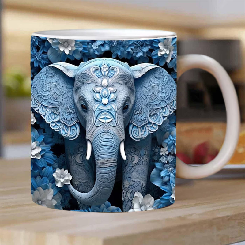 3D Elephant Flowers Mug