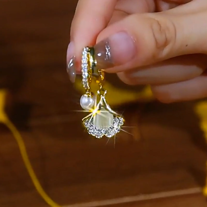 Opal Ginkgo Leaf Earrings