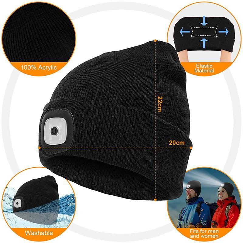 Unisex Winter Warm Knit Hat Head Torch Cap
