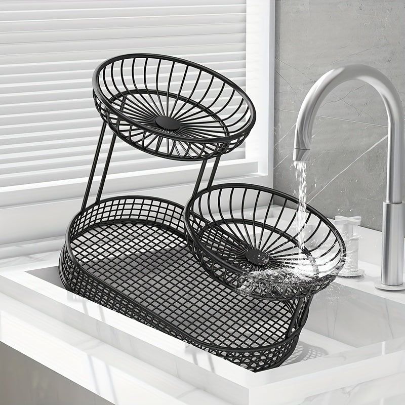 Elegant Multi-Tier Metal Fruit Basket - Golden Wire Oval Design | Perfect for Snacks, Cakes & Desserts | Ideal for Easter, Thanksgiving, Christmas Outdoor Celebrations, Outdoor Dining Accessory|Multitier Design|Sturdy Structure, Fruit Decor