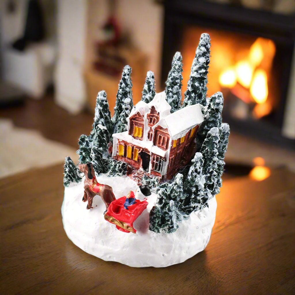 LED Christmas Village Miniature Set – Snowy Resin Houses for Festive Home Décor & Delightful Gifts for Kids & Friends