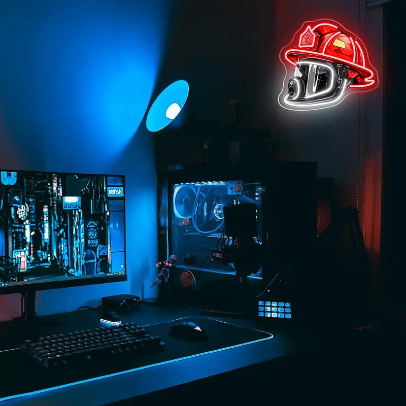 Firefighter Helmet Neon Sign