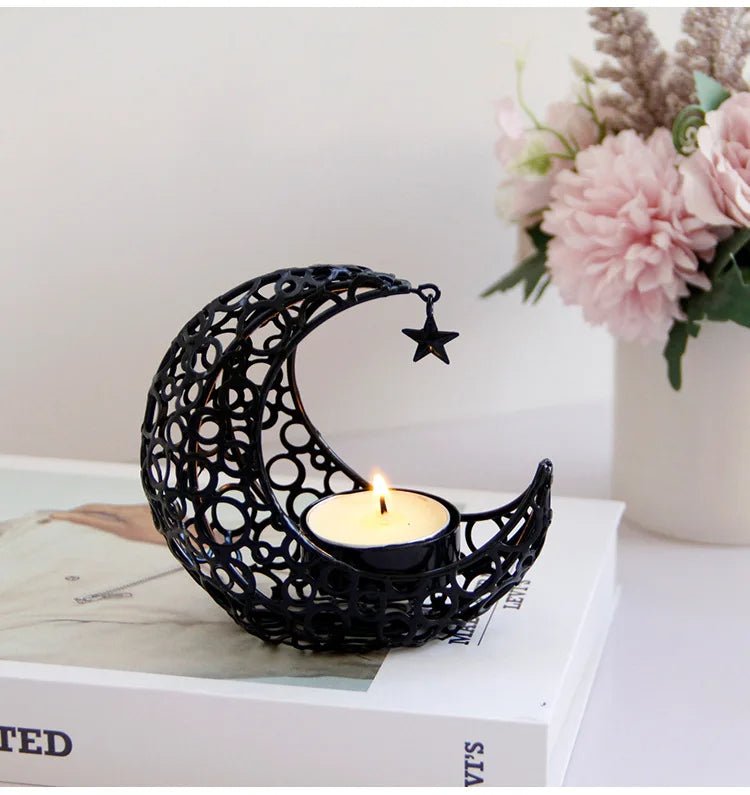Elegant Black or Gold Crescent Moon Candle Holders – Romantic Tealight Décor for Weddings, Christmas, and Special Occasions