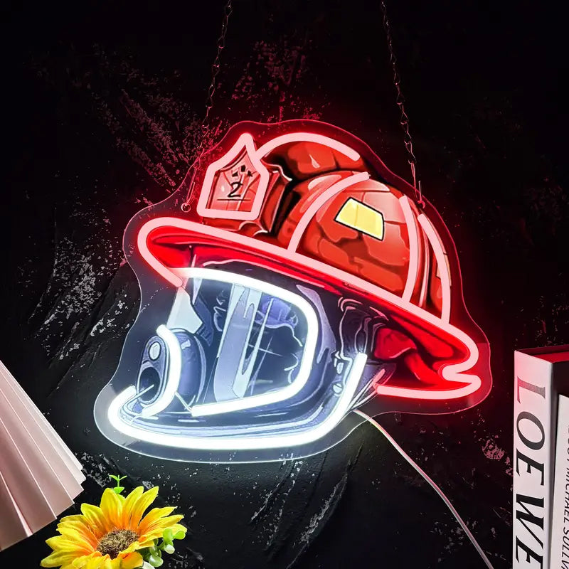 Firefighter Helmet Neon Sign