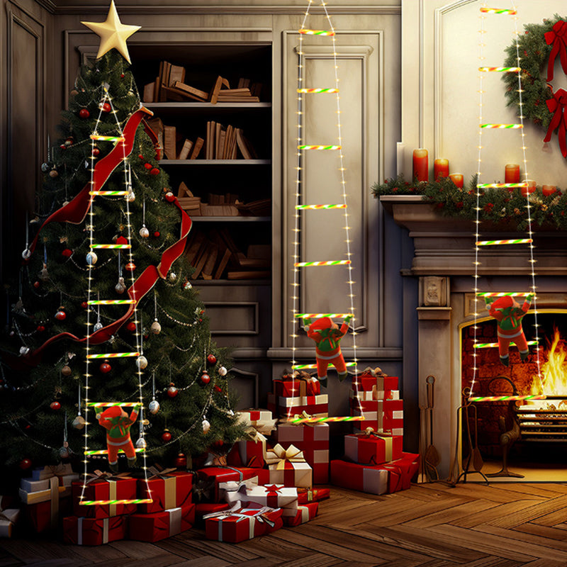 Modern Art Deco PVC Cotton Ladder Shape Santa Claus Christmas Decoration LED String Light For Outdoor
