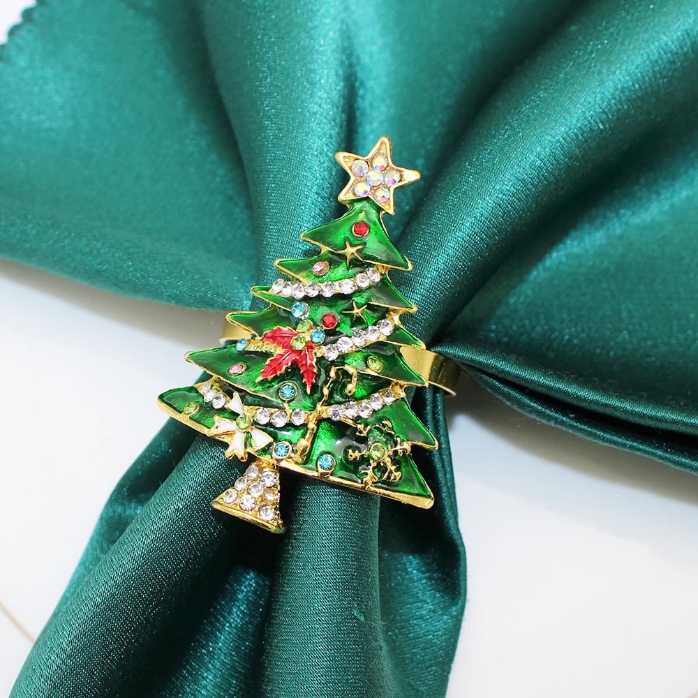 Christmas Tree Metal Napkin Rings Set- Perfect for Festive Dinners, Weddings, and Banquets