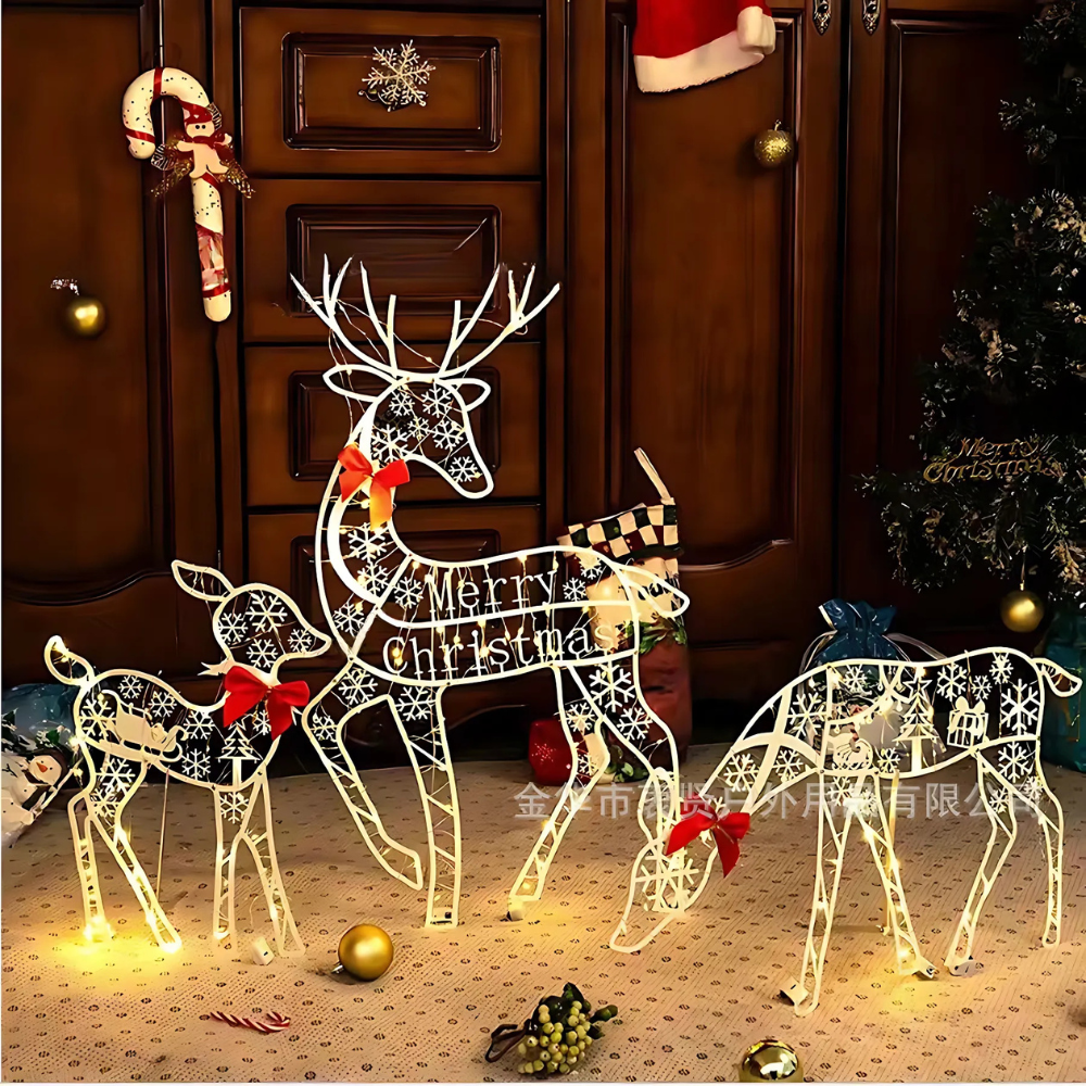 Christmas Decorations Reindeer Sleigh Light Display